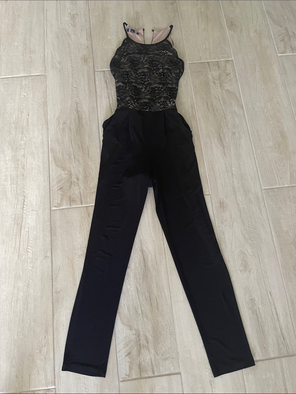 BCX Black Lace Halter-Style Jumpsuit
